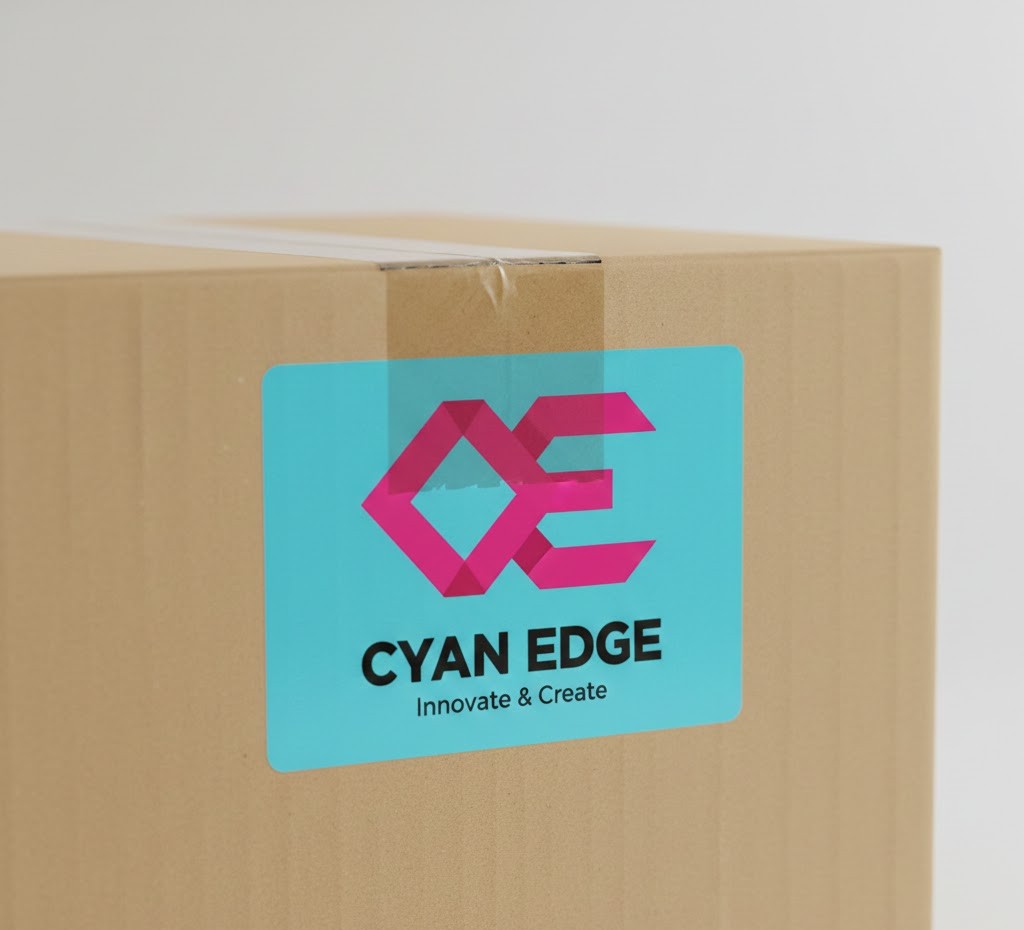 Rectangular custom sticker on packaging box